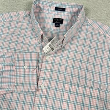 J Crew Shirt Men XL Slim Flex Washed Button Front Pink Blue Plaid Stretch NWT
