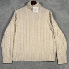 Polo Ralph Lauren Sweater Mens L White Cashmere Cable Knit Turtleneck Pullover