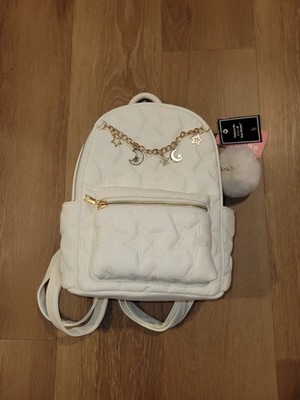 Like Dreams Quilted Stars and Moon Small White Backpack With Pom Pom New