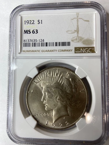 1922 Silver Peace Dollar; NGC MS-63