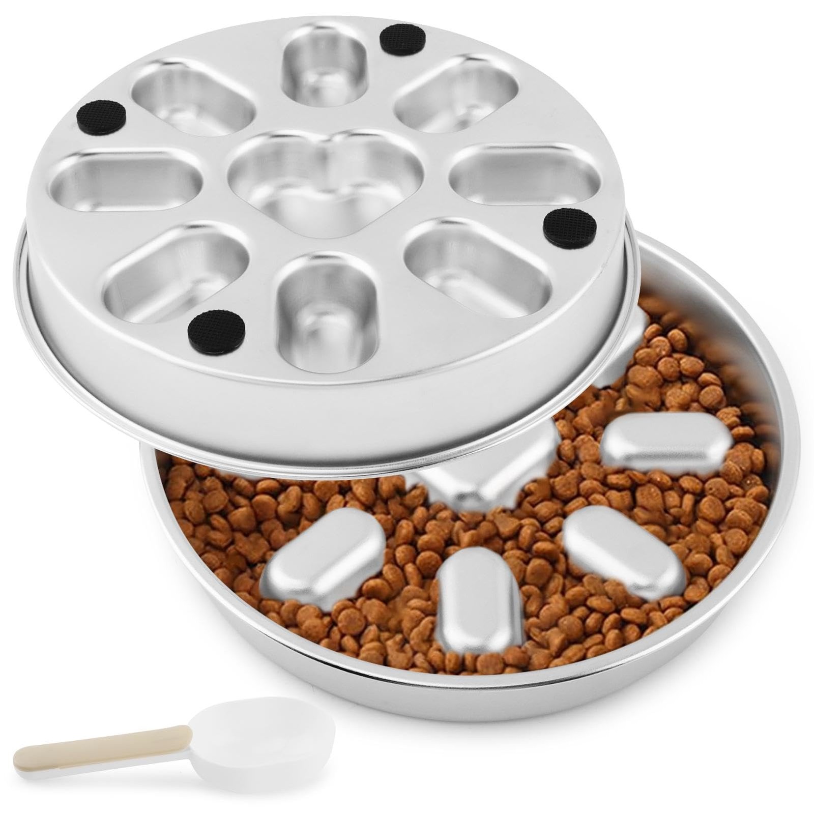 Stainless Steel Slow Feeder Dog Bowl with Measuring
