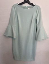 Calvin Klein flared sleeve turquoise dress BoHo cottage core Officer Party Sz P