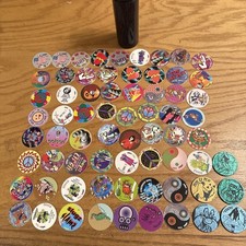 Mixed Themes POGs Lot of 68 Milk Caps Vintage 1990s w/Container