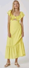 Farm x Anthropologie Ruffle Midi Dress Sweetheart Women XS Boho Cottage Yellow