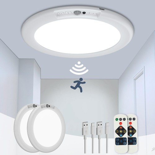 2 Pack Rechargeable Motion Sensor Ceiling Light, Wireless Ceiling Lights Batt...