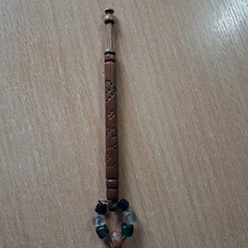 Antyczna koronkowa bombin DREWNO z napisem MY LOVE HEART symbol szklany spangle #B8