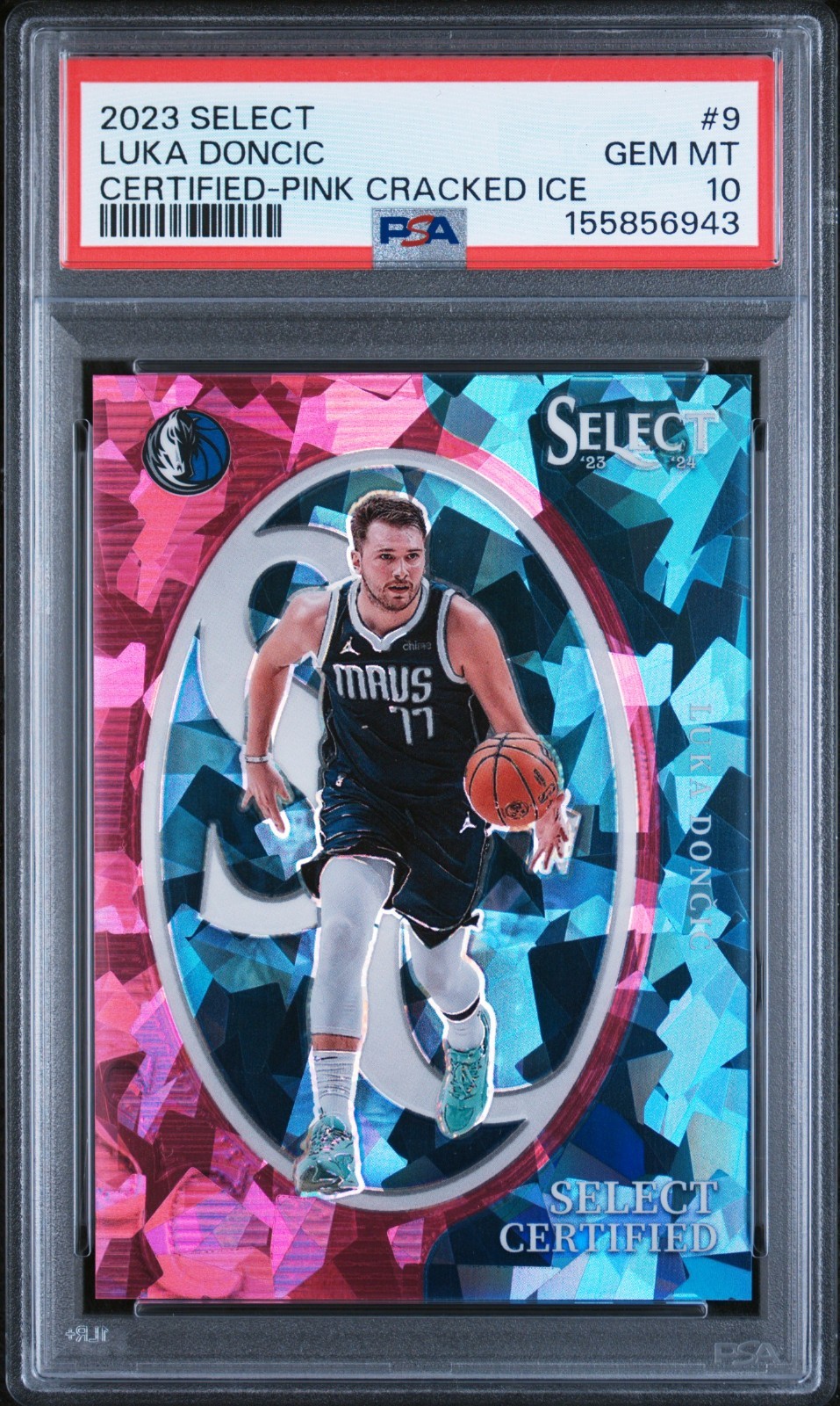 Luka Doncic 2023 Select #9 Certified Pink Cracked Ice /99 PSA 10 Gem Mint