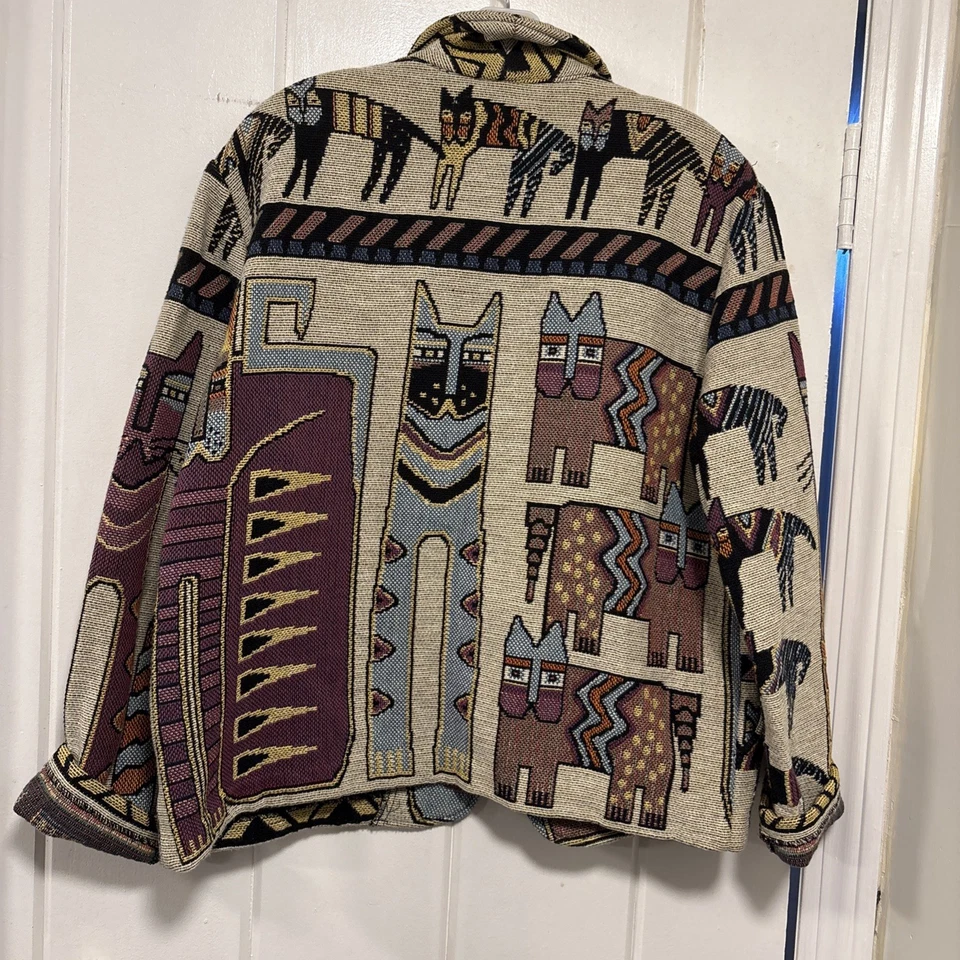 Chaqueta Blazer Vintage Laurel Burch Cortada Gatos Tapiz Para Mujer Talla Mediana Foto 4 de 4