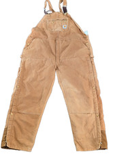 Carhartt Bib Overalls Mens 54x32 Brown Duck Carpenter Heavyweight Double Knee