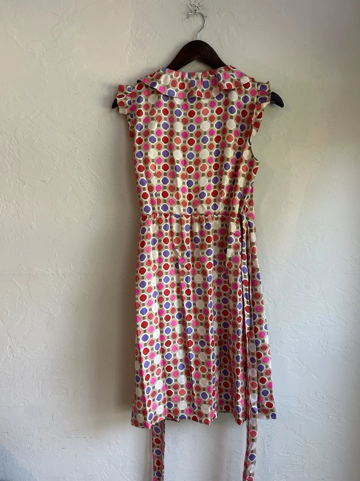 Vestido Florence Broadhurst Kate Spade Aubrey Volantes Envolvente 4 Diseñador de Seda Preppy Foto 3 de 4