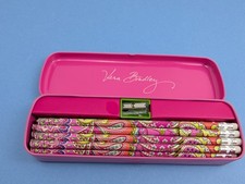 Vera Bradley Pink Swirls Pencil Tin 9 Pencils with Sharpener