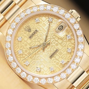 ROLEX PRESIDENT 68278 FACTORY JUBILEE DIAMOND DIAL 1.5 CT BEZEL 18K GOLD WATCH