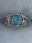 Vintage 925 Sterling Silver Ring Size T Blue Turquoise Floral Hippy
