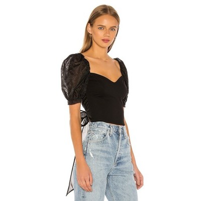 Lovers & Friends Sofi Top Blouse Sheer Sweetheart Black Size Medium NEW