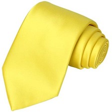 Mens Silk Tie Solid Satin Wedding Necktie  Gift Box Extra Length Yellow