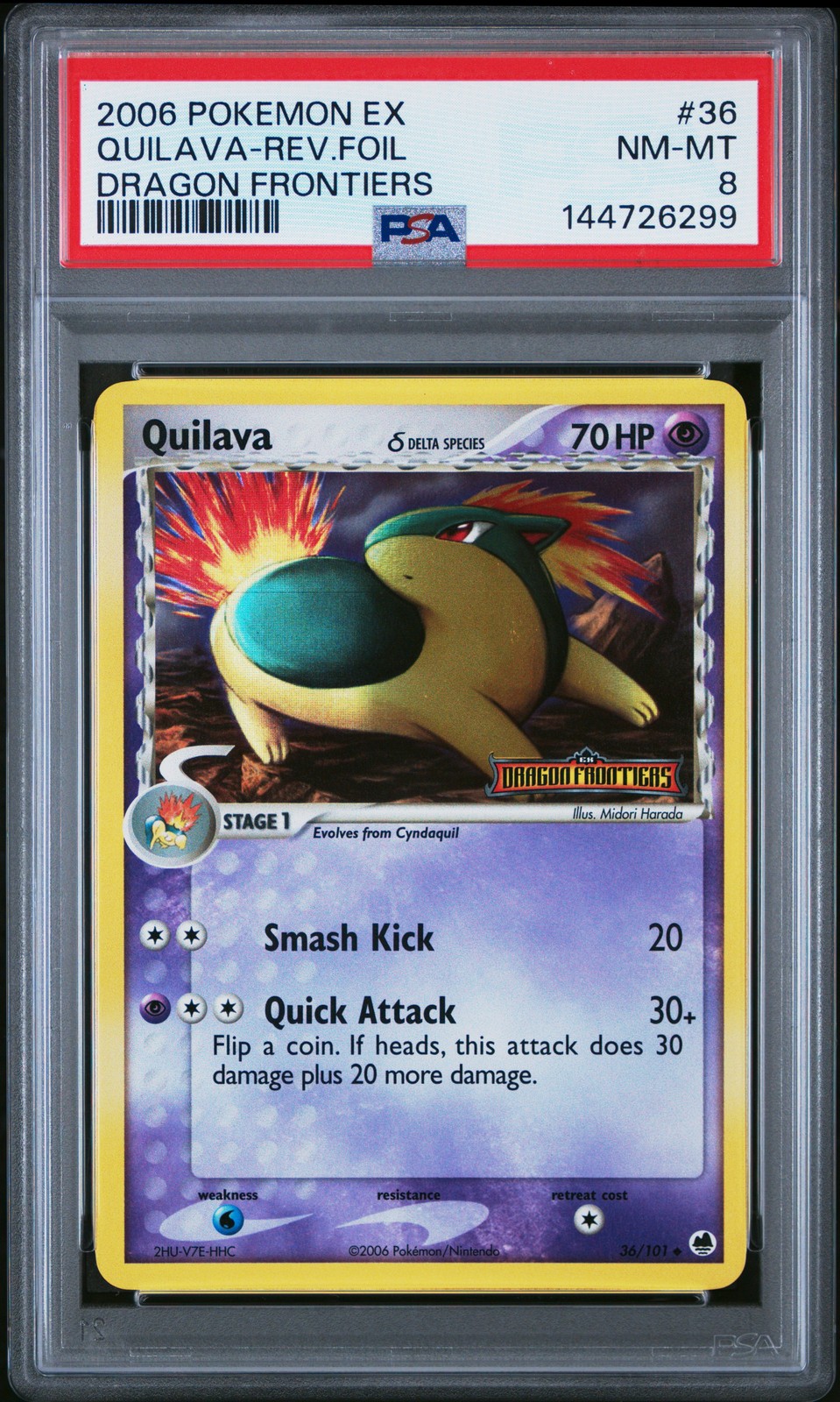 2006 POKEMON EX DRAGON FRONTIERS #36 QUILAVA-REVERSE FOIL PSA 8