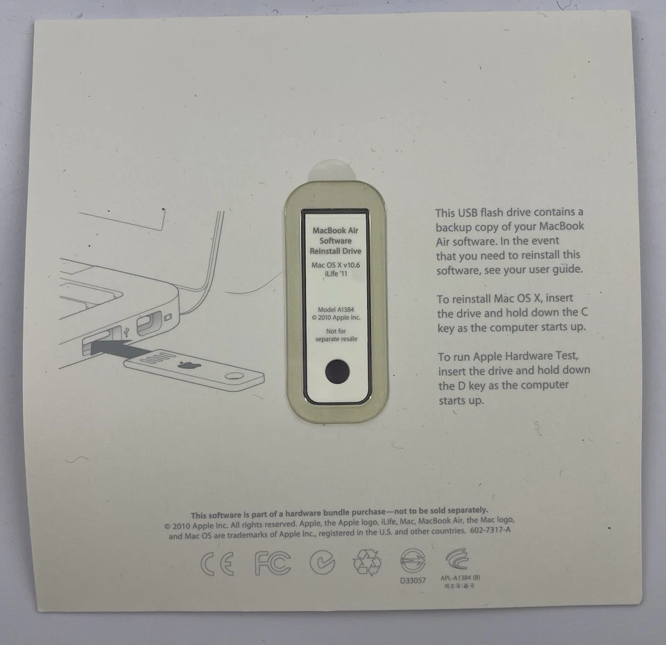 Apple MacBook Air Software Reinstall Drive Max OS X v 10.6 iLife 11 Model A1384 - Image 2 of 2