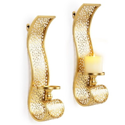 Gold Candle Sconces - Metal Wall Candle Holders for Living Rooms hallways Dec...