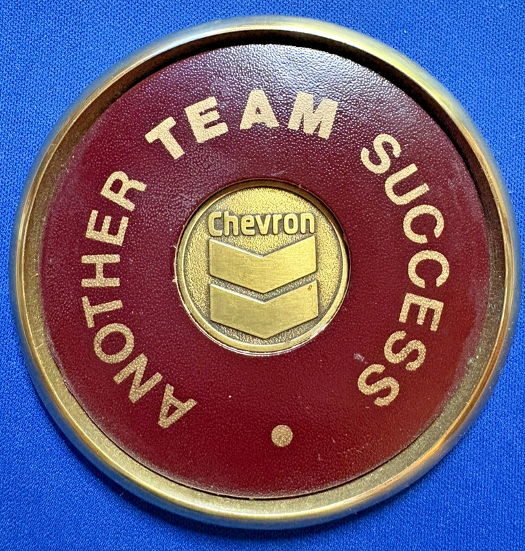 Vintage 1990's Chevron Brass Leather Coaster - "Another Team Success"
