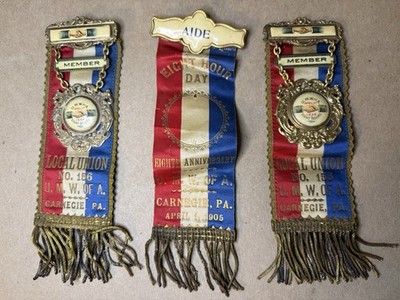 United Mine Workers of America (UMWA) ribbons Union No. 156 in Carnegie, PA 1898