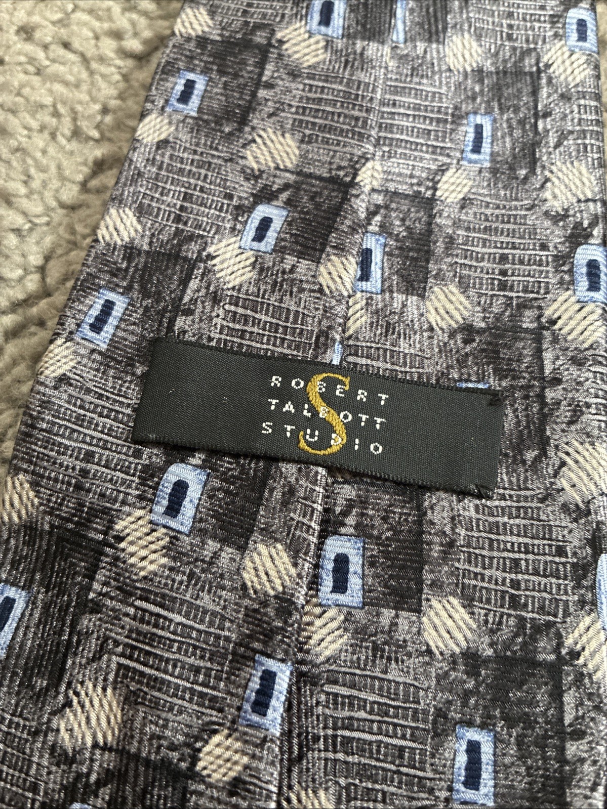 Robert Talbott Studio Black Silver Blue Abstract … - image 4