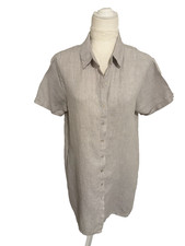Tahari 100% Linen Shift Dress~L~ Oatmeal Button Down Minimalist Coastal Classic