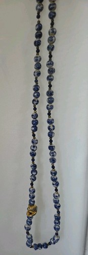 Alva Museum Replik blau & weiß Porzellan Perlen Gold Affe Halskette 13" verschlossen - Bild 14 von 17