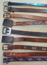 Vintage Western Belt Mixed Lot of 9 Leather Buckles Aztec Tooled Various Sizes