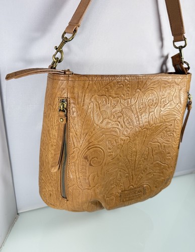 AMERICAN LEATHER CO Hobo Tostado Floral Cuero Bolso de Mano Cartera Hombro Boho - Imagen 6 de 16