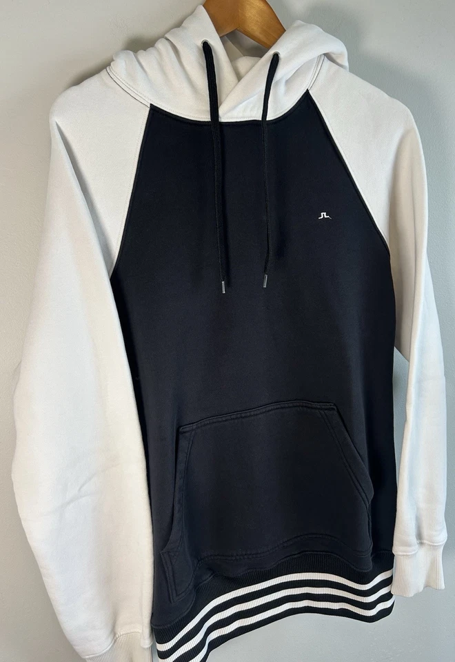 J Lindeberg Mens Black & White Hoodie Sweater  Sz L Pullover Made In Turkey EUC — 第 2/4 张图片
