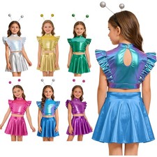 US Girl Shiny Metallic Skirt And Top Headband Space Party Alien Fancy Dress Up