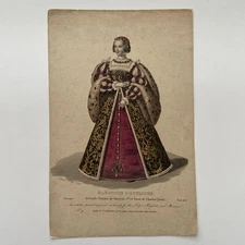 Antique Royalty Engraving Élénore d’Autriche Queen Consort of France François I 