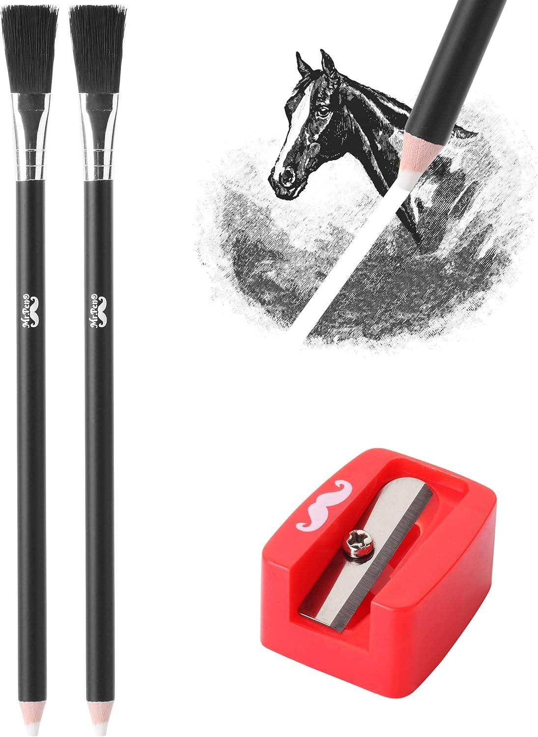 With Brush, 3 Pcs, 2 Eraser Pencils, 1 Sharpener