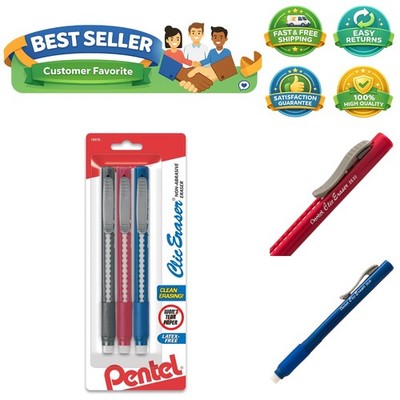 Clic Retractable Eraser with Grip, Assorted Barrel Colors ZE21BP3M Pack of 3
