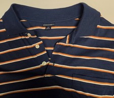 Cherokee Polo Shirt Men's Medium Orange White Blue Stripe Pattern Cotton Blend