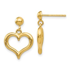 14k Yellow Gold Polished Heart Dangle Earrings Perfect Gift for Her