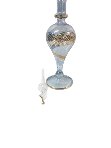 Vintage Egyptian Glass Delicate Perfume Bottle, Gold detail, bluish in colour - Picture 2 of 7