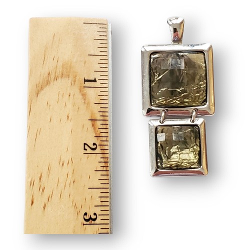 Vintage Lia Sophia Double Square Green Hue Faceted Foil Glass Hinged Pendant - Picture 11 of 12