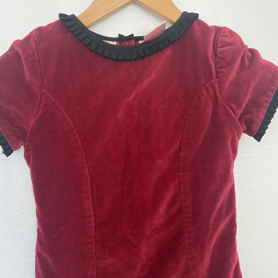 Vintage LAURA ASHLEY Red Velvet Dress Raffle Trim 90s Cottagecore Fairy Girls 6X - Image 2 of 4