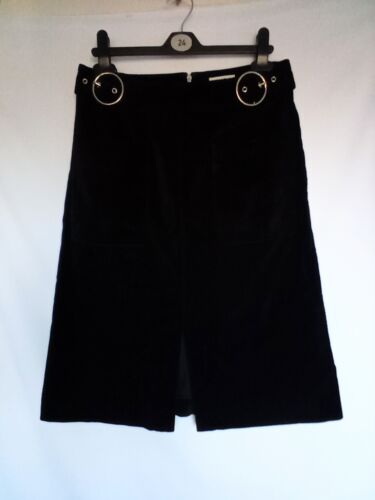 Whistles Black Velvet Knee Length Skirt Ladies UK 12 Buckle/Belted Detail - Afbeelding 1 van 5