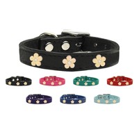 Gold Flower Widget Genuine Leather Dog Collar Fits Neck 6-23 Gold Flower Widget Genuine Leather Dog Collar Fits Neck 6-23