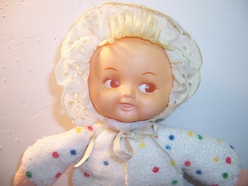 VINTAGE EDEN TOYS - Doll - HAITI - RARE RUBBER FACE /Terry Cloth /dots - 10" HTF - Picture 2 of 4