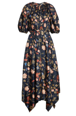 NWT, Ulla Johnson Cybil Floral Print Puff Sleeve Silk Dress Odessa SZ 12 #D5906