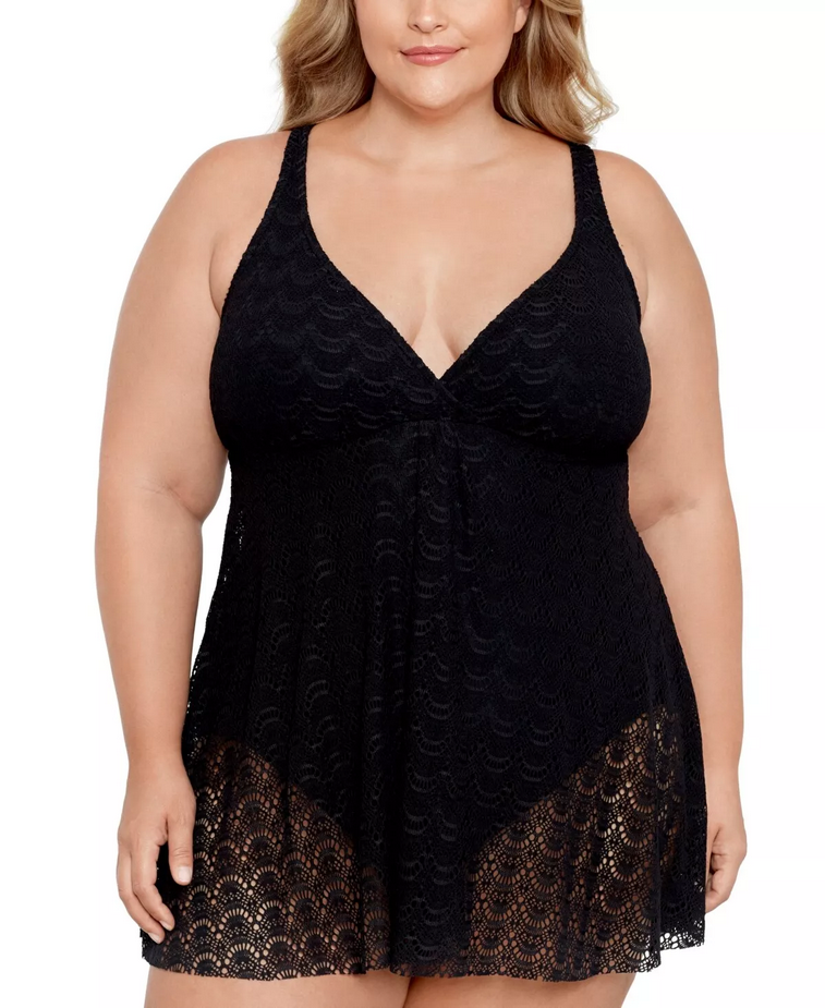 black plus size swim dress Yours Women's Plus Size Black Knotted Strap Hanky Hem Swim Dress Size 20