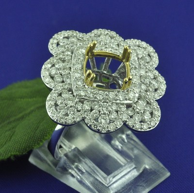 New Style 18k White & Yellow Gold 2.40 ct Semi Mount Diamond Ring  8.70 Grams