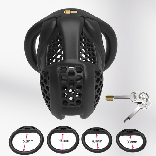 Dispositivo de castidad masculina de resina jaula negra/rosa cinturón de bloqueo para hombres 4 anillos de sujeción tamaño 4 - Imagen 5 de 30