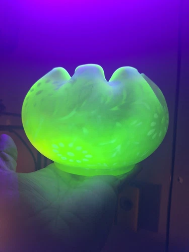 Fenton Northwood Topaz Vaseline Glass Daisy and Fern Rose Bowl LARGE 6"