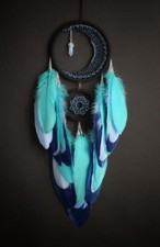Black Blue Dream Catcher with glass bead and artificial moonstone crystal