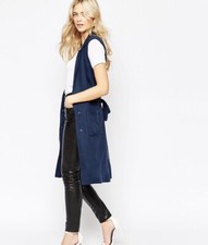 Vila Navy Trench Waistcoat D Ring Vest Coat Jacket Side Split Pockets Belt Zara