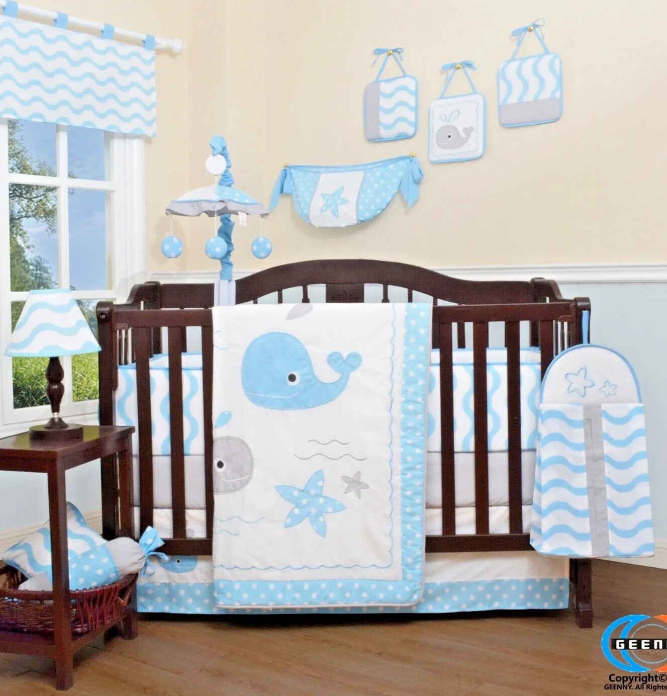 GEENNY Wonderful Whales Boy Baby 12 Piece Nursery Decor & Crib Bedding Set